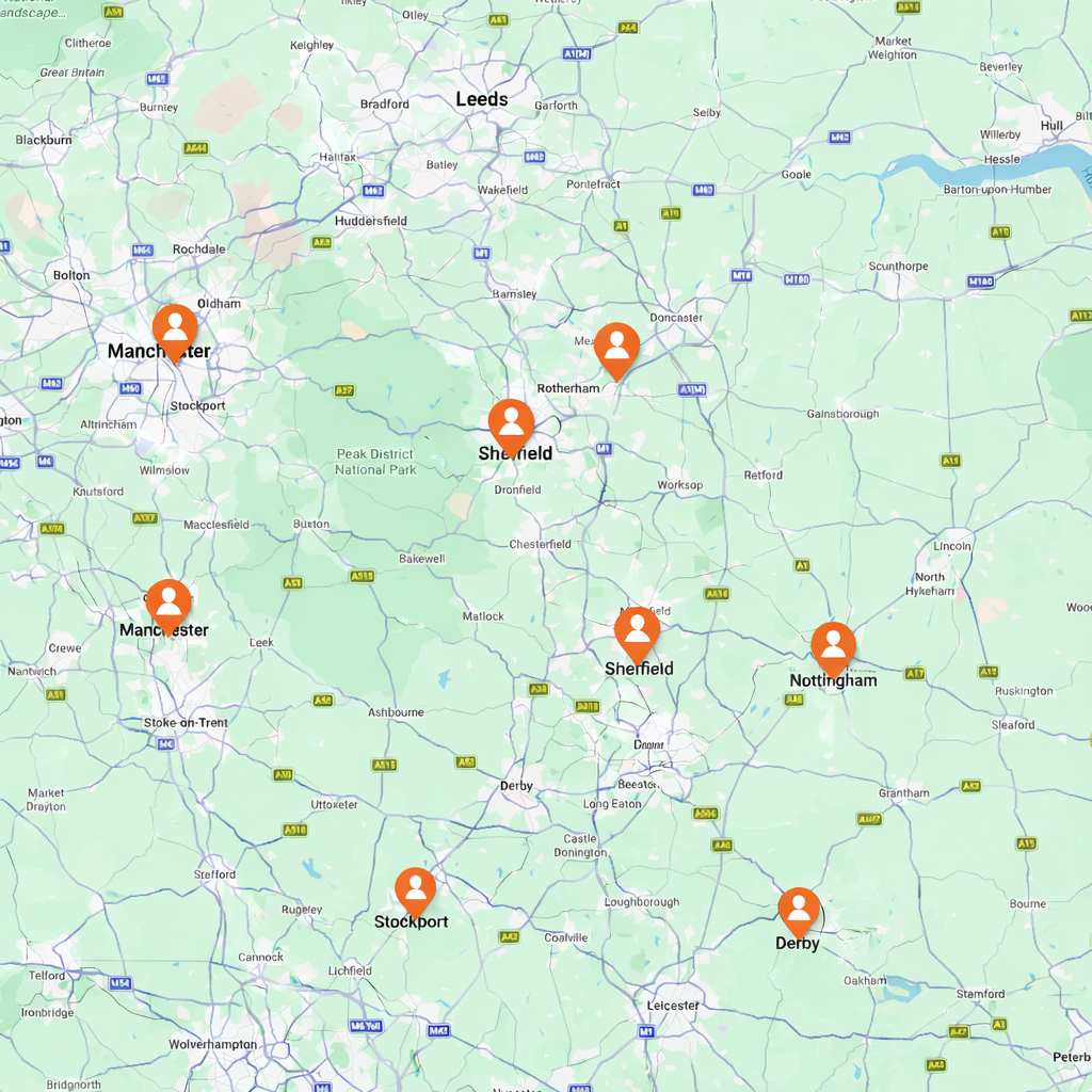 Live map view in the SMART dashboard showing pin markers for each checked-in technician